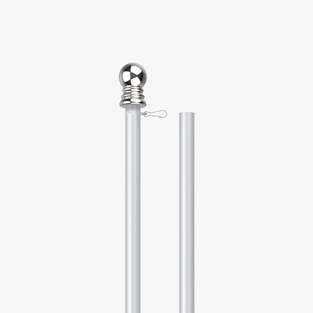 Two-piece spinning aluminum flag pole with powder-coated wall bracket