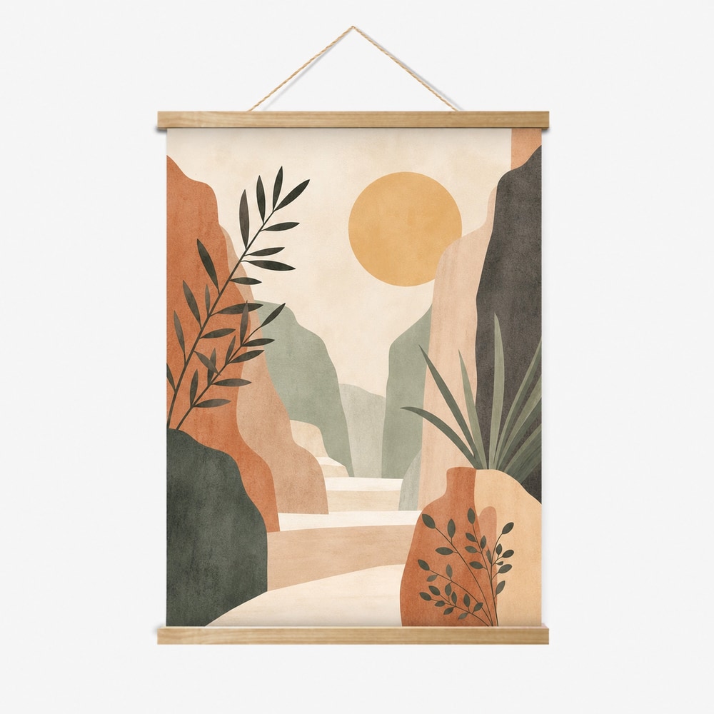 Magnetic wood frame hanger with an original canyon garden print